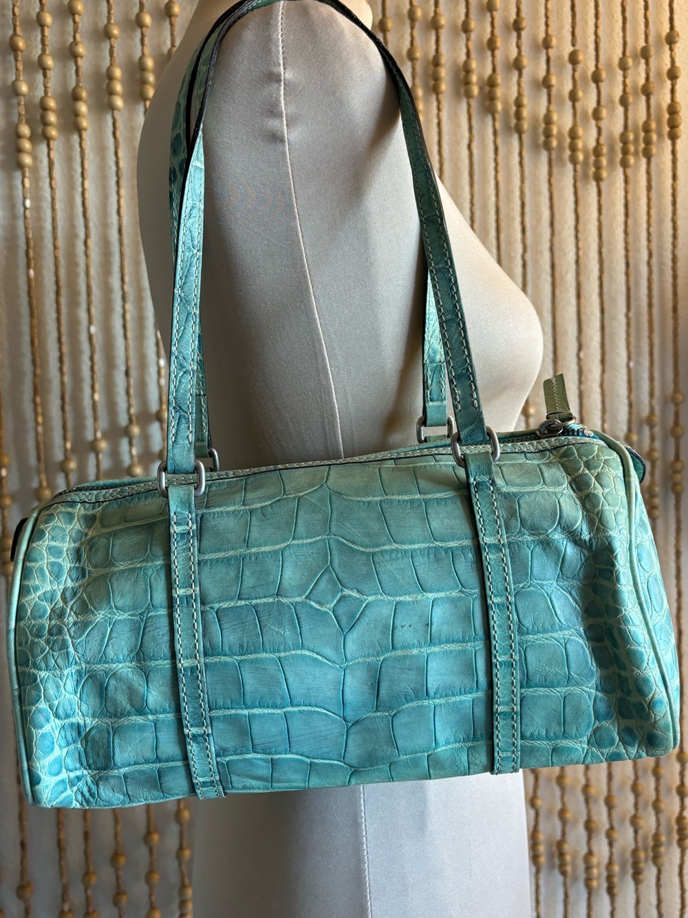 Vintage Dooney Burke Seafoam Crocodile Embossed Barrel Nile Collection Purse